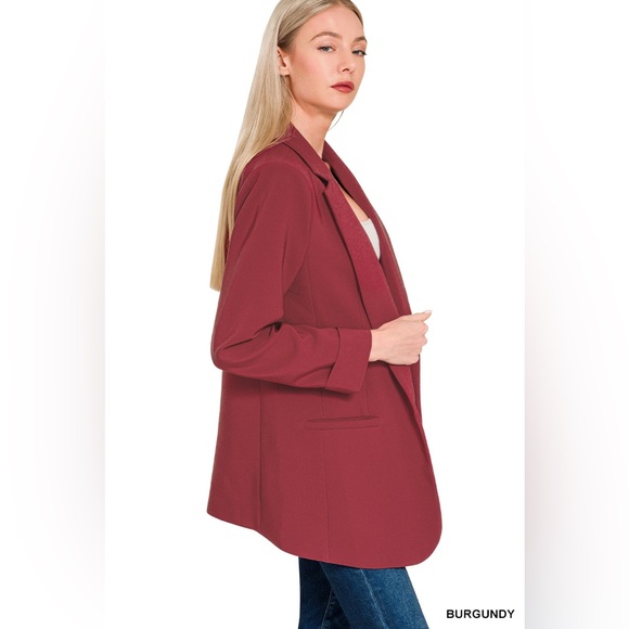 Zenana WOVEN LONG SLEEVE OPEN FRONT CLASSIC BLAZER - Picture 2 of 2